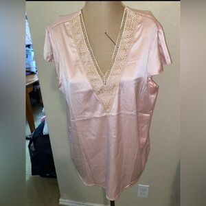 Women’s pink Satin Top with Lace Detail